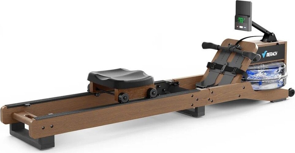 MERACH R23 Skladací veslovací trenažér z gumového dreva, 12 pádiel