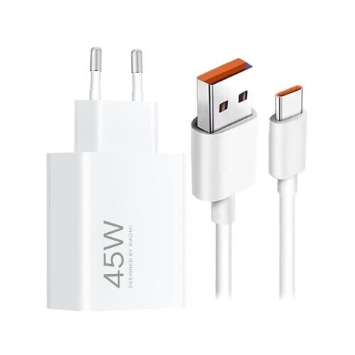 Xiaomi MDY-17-EF USB-A 45W Cestovní Nabíječka + USB-C 6A Datový Kabel White (Bulk)