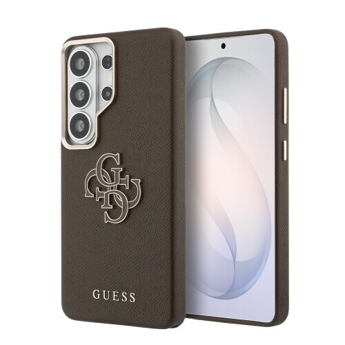 Guess PU 4G Resin Metal Logo Zadní Kryt pro Samsung Galaxy S26 Ultra Brown