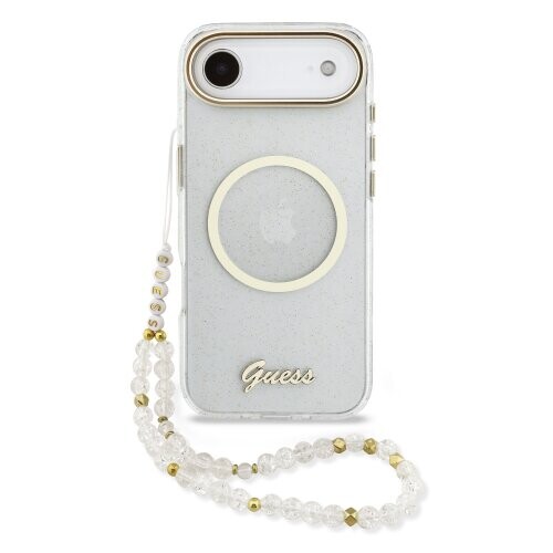 Guess IML Glitter Script Strap MagSafe Zadní Kryt pro iPhone Air Transparent