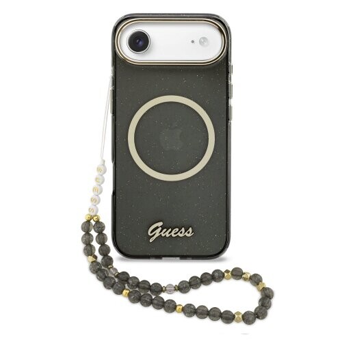 Guess IML Glitter Script Strap MagSafe Zadní Kryt pro iPhone Air Black