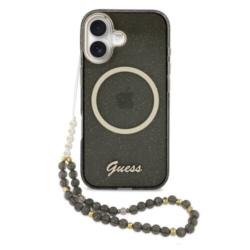 Guess IML Glitter Script Strap MagSafe Zadní Kryt pro iPhone 17 Black