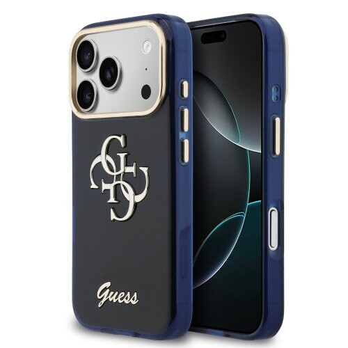 Guess IML 4G Script Metal Logo Zadní Kryt pro iPhone 17 Pro Max Blue