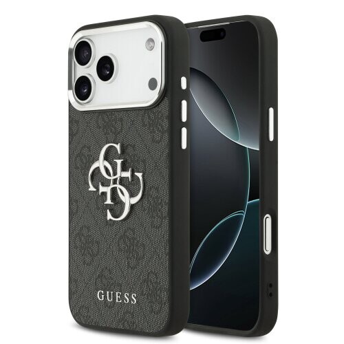 Guess PU 4G Metal Logo Zadní Kryt pro iPhone 17 Pro Max Silver Black