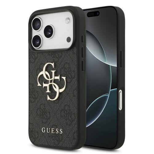 Guess PU 4G Metal Logo Zadní Kryt pro iPhone 17 Pro Grey