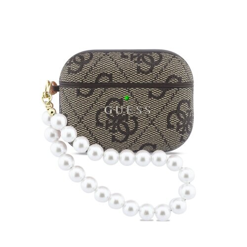 Guess PU 4G Classic Logo Pearl Strap Pouzdro pro AirPods Pro 3 Brown