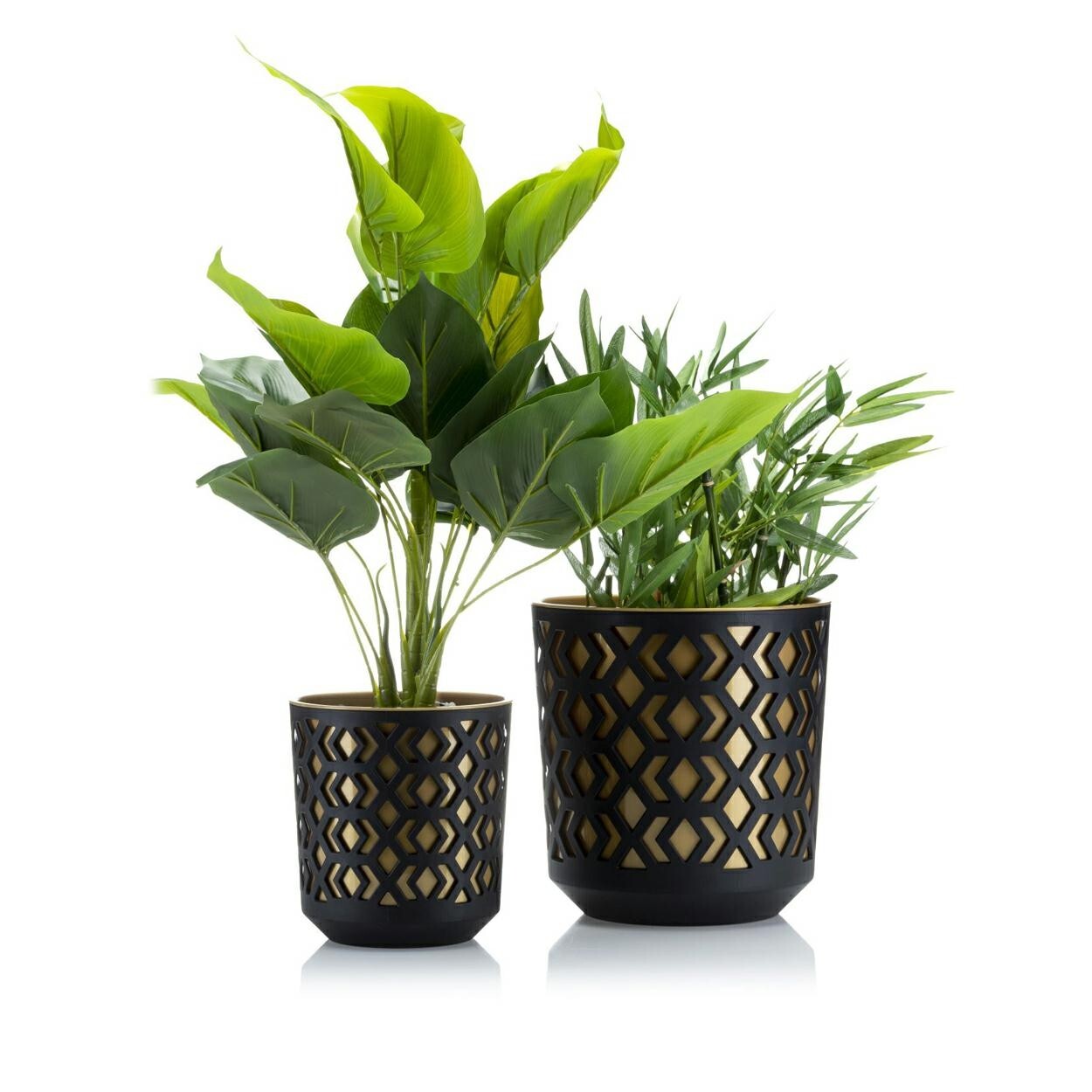 Sada 2 ks květináčů Etnic černá/zlatá