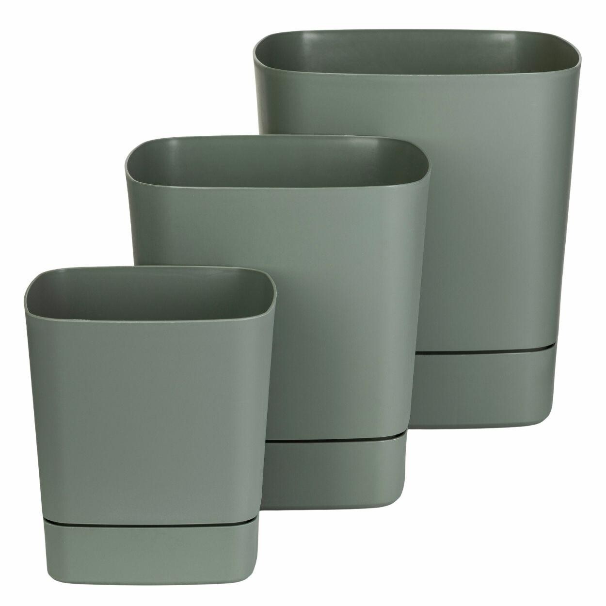 Sada 3 ks květináčů s podmiskou Cubi šedo-zelená