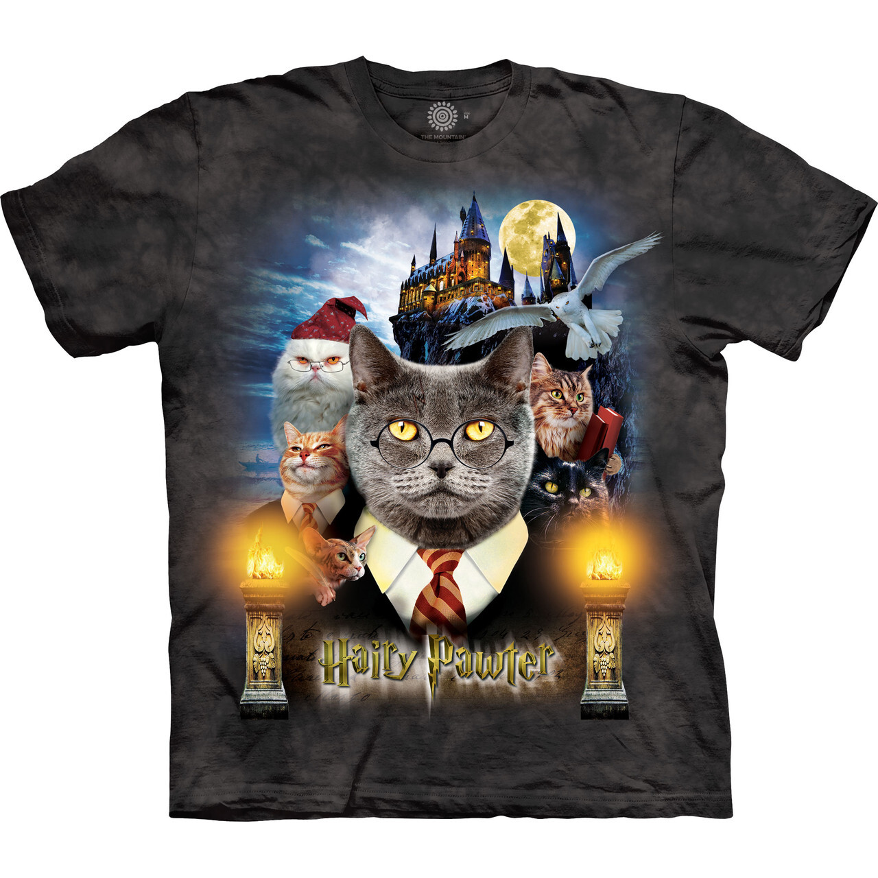 Tričko unisex The Mountain Hairy Pawter (mačka) - tmavo sivé, M