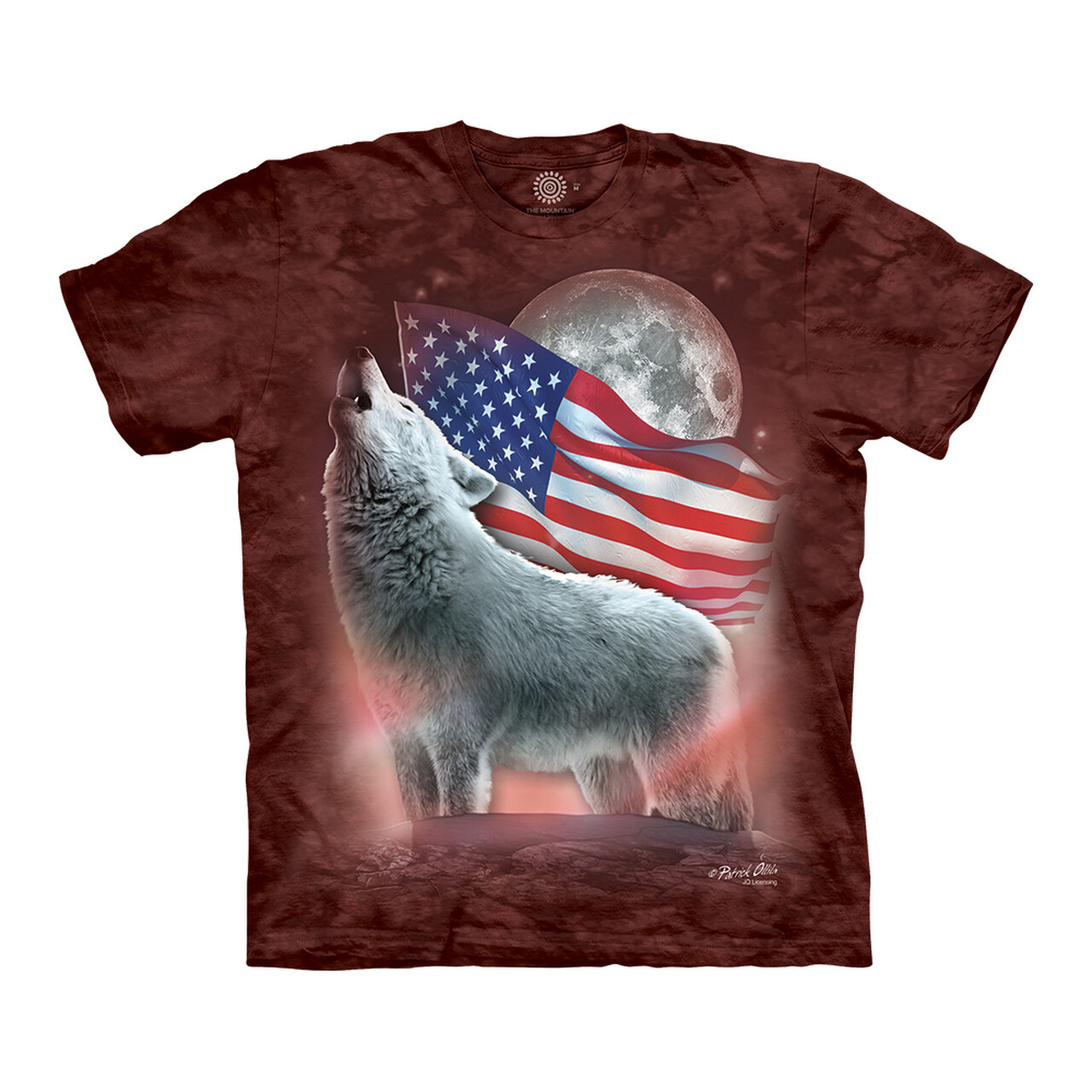 Tričko unisex Mountain Patriotic Lights Wolf (vlk) - hnedé, S