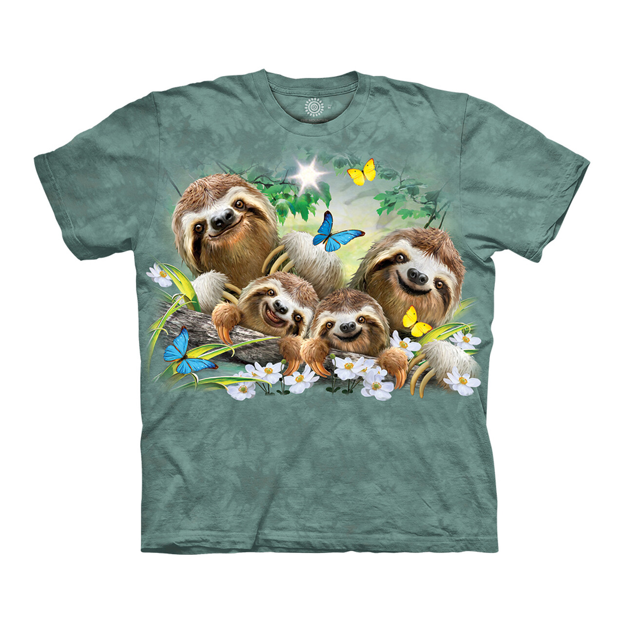 Tričko unisex The Mountain Sloth Family Selfie (lenochodi) - zelené, 3XL