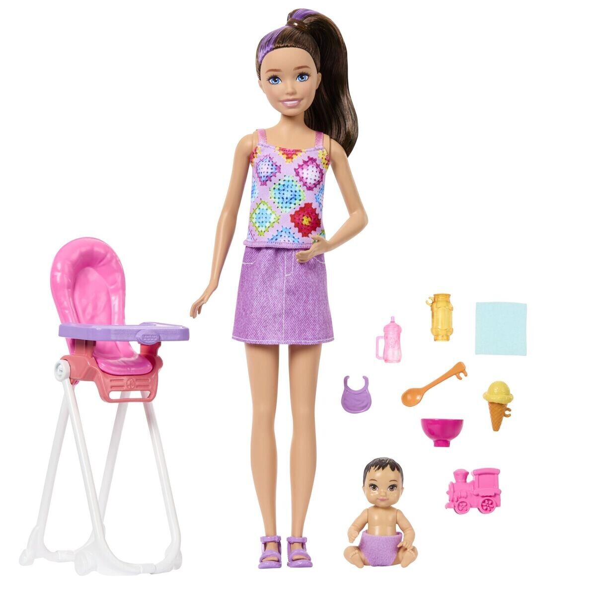 Mattel Barbie Skipper Babysitter pestúnka s jedálenskou stoličkou
