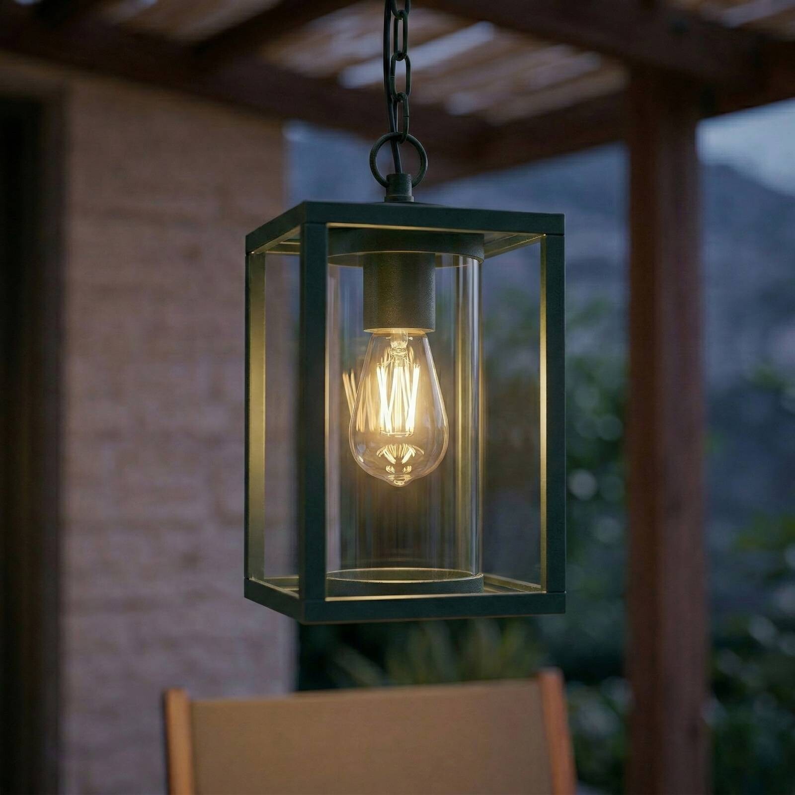 Lucande Vonkajšia závesná lampa Ferda, zelená, IP44, sklo, E27