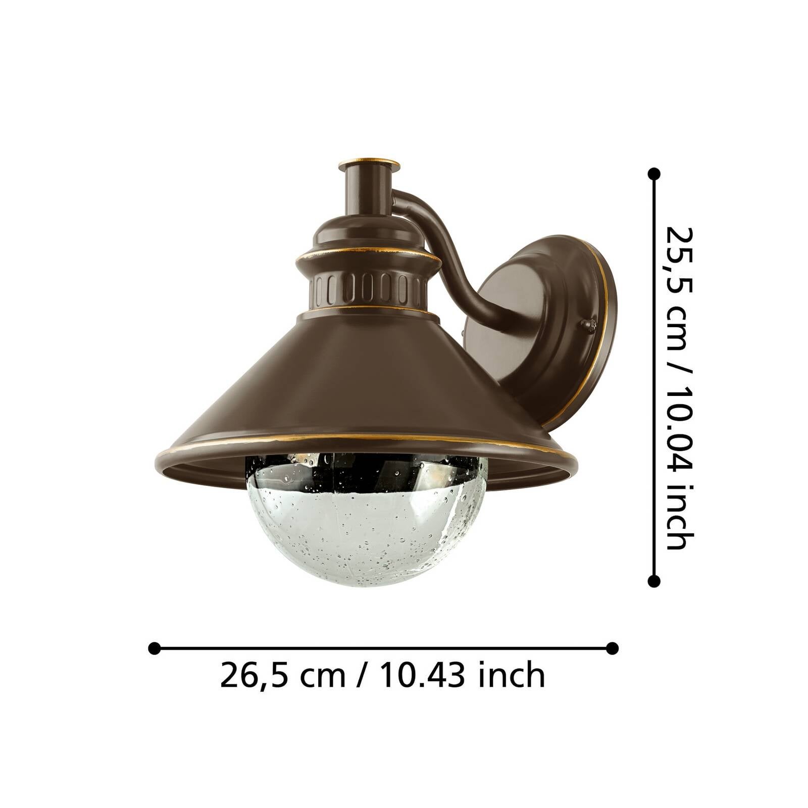 Vonkajšie nástenné svietidlo Albacete, hnedá/meď, Ø 26 cm, kov