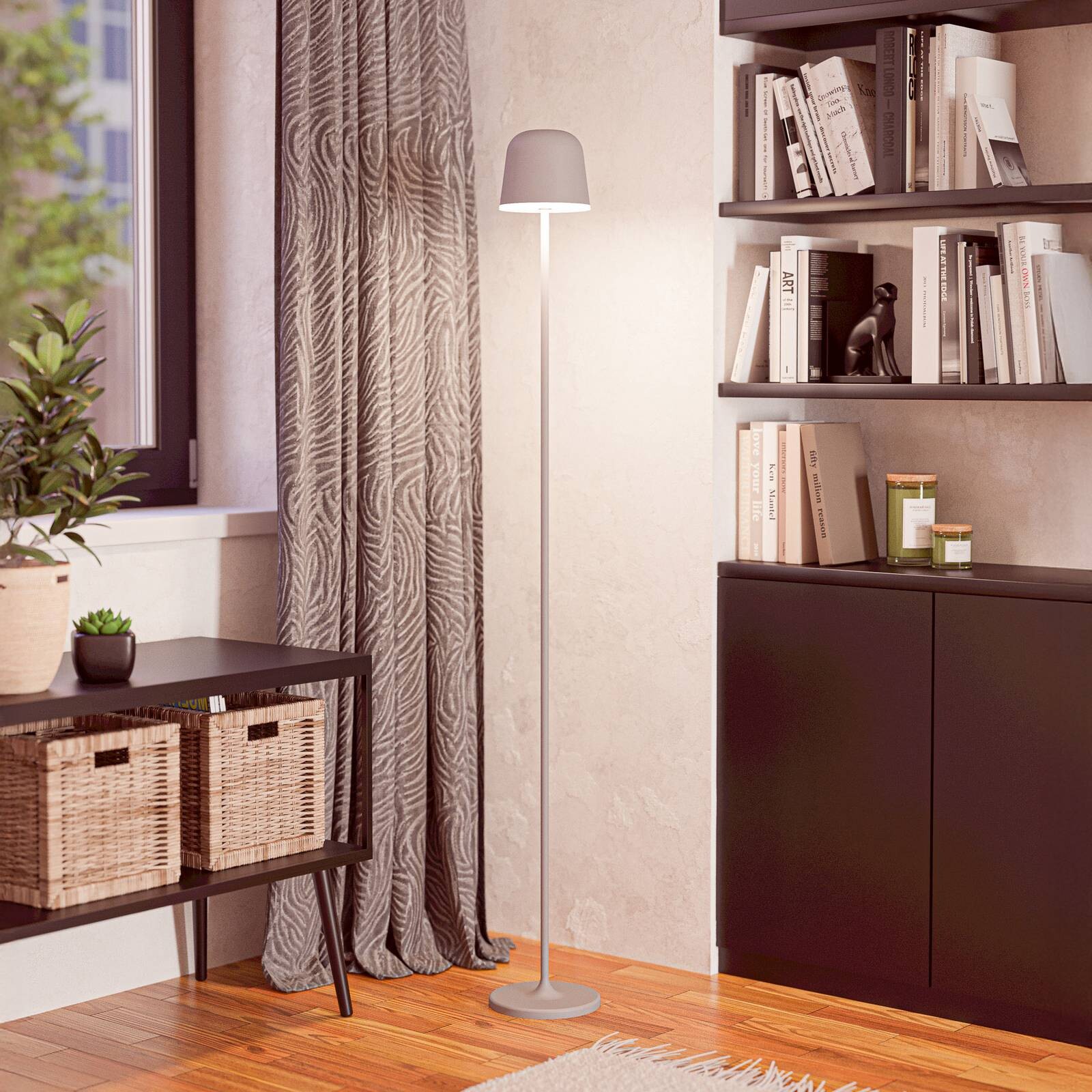 LED akumulátorová terasa lampa Mannera-L, sivá, výška 140 cm, kov