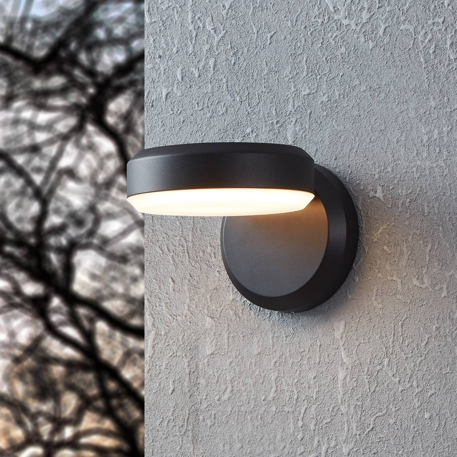 LED vonkajšie nástenné svietidlo Fornaci, čierna, šírka 16 cm, kov