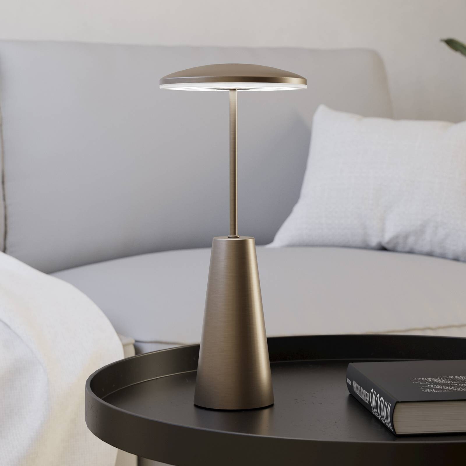 LED batériová lampa Piccola, bronzová farba, výška 28 cm, IP54