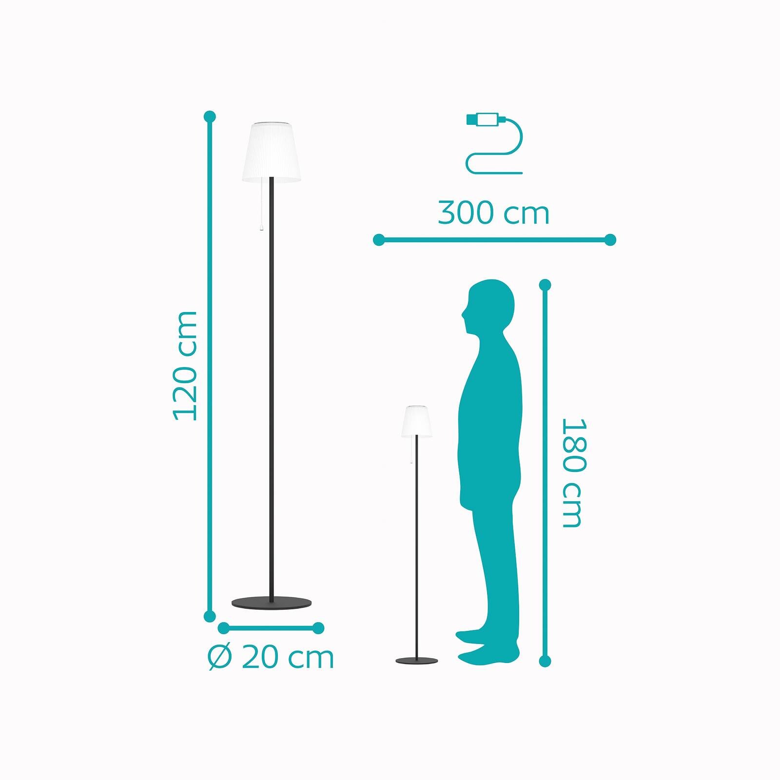 Solárna LED terasa lampa Scordiano-L, čierna, výška 120 cm