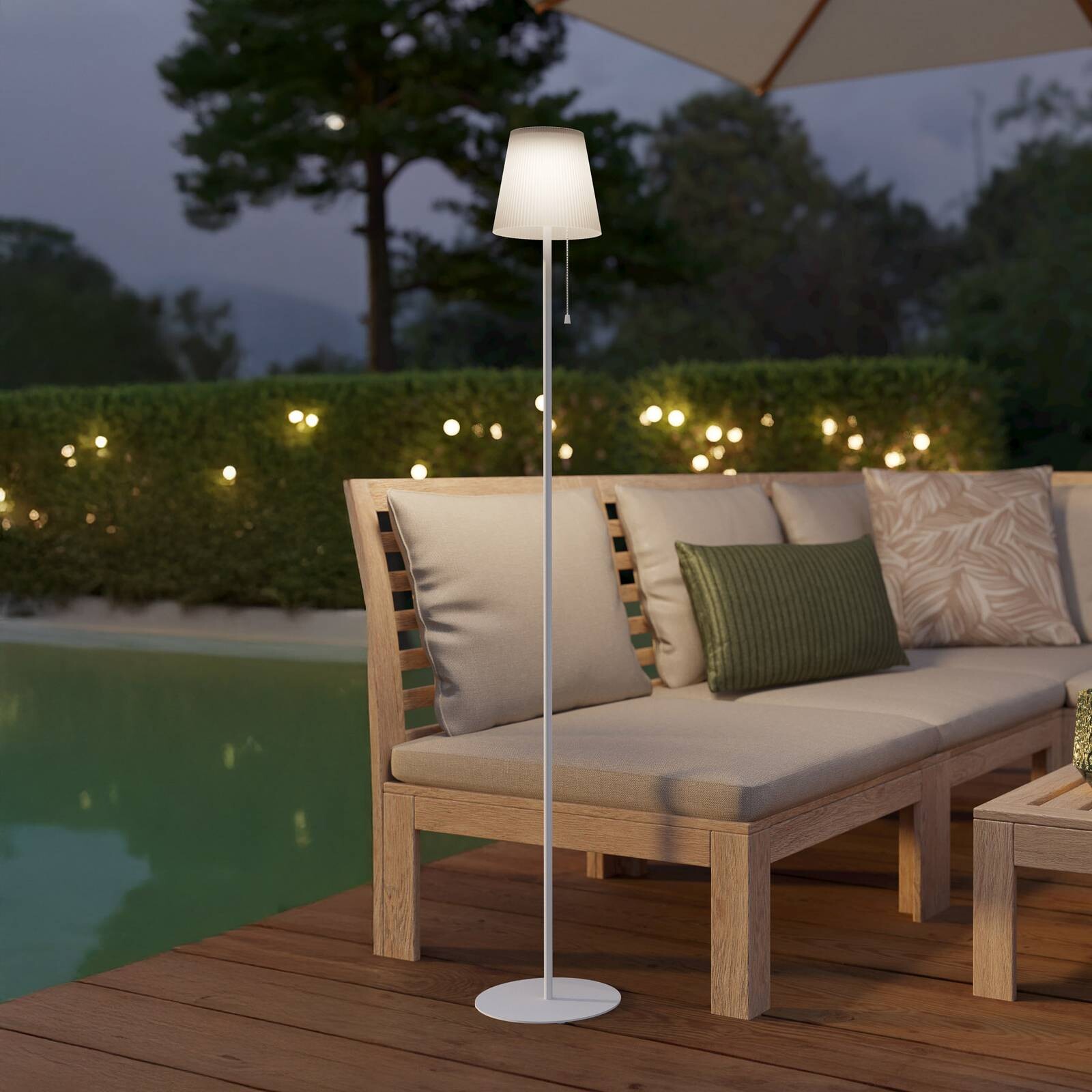 Solárna LED terasa lampa Scordiano-L, biela, výška 120 cm