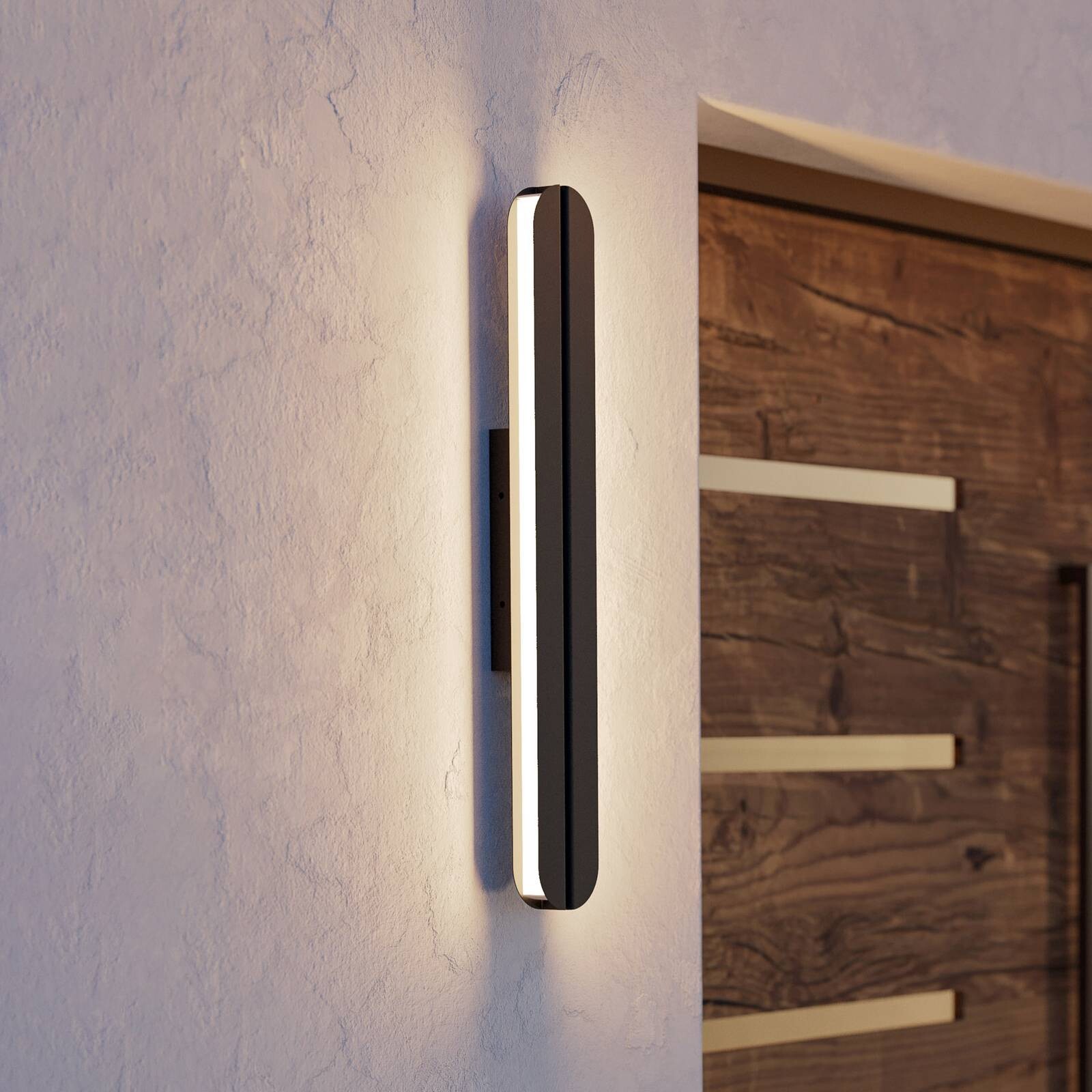 LED vonkajšie nástenné svietidlo Vascella, čierna, dĺžka 60 cm, kov