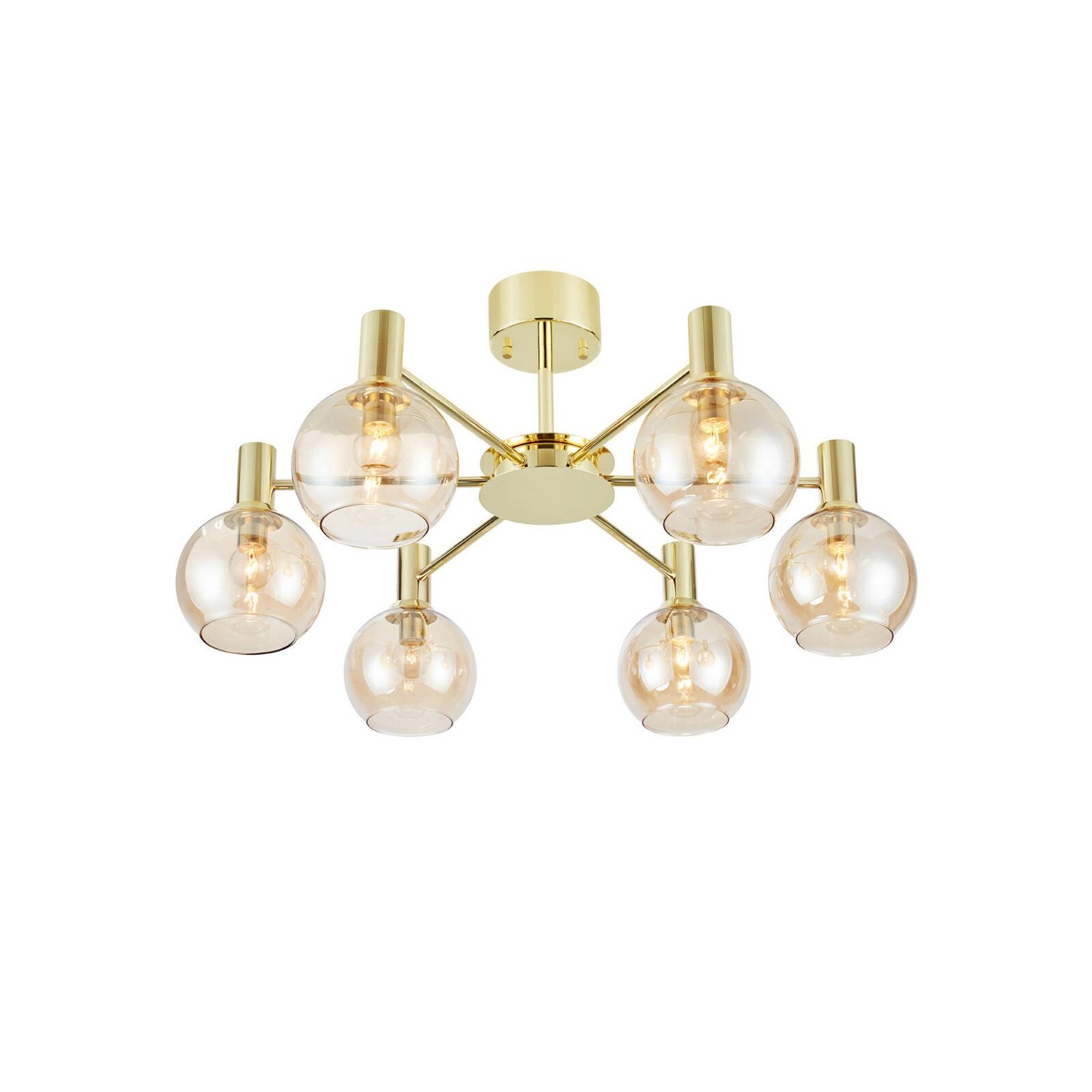 Stropné svietidlo Ambra, mosadz/jantar, sklo, Ø 75 cm