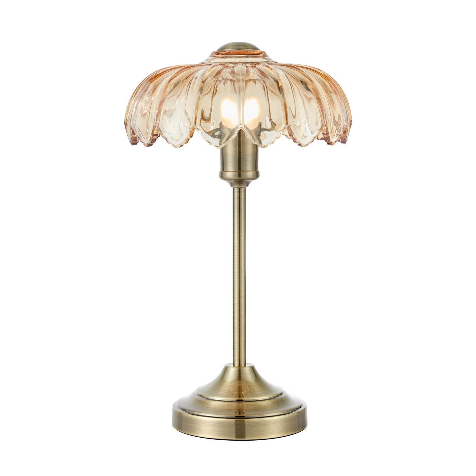 Stolová lampa Kurage, starý mosadz/jantar, sklo, výška 43 cm, E27