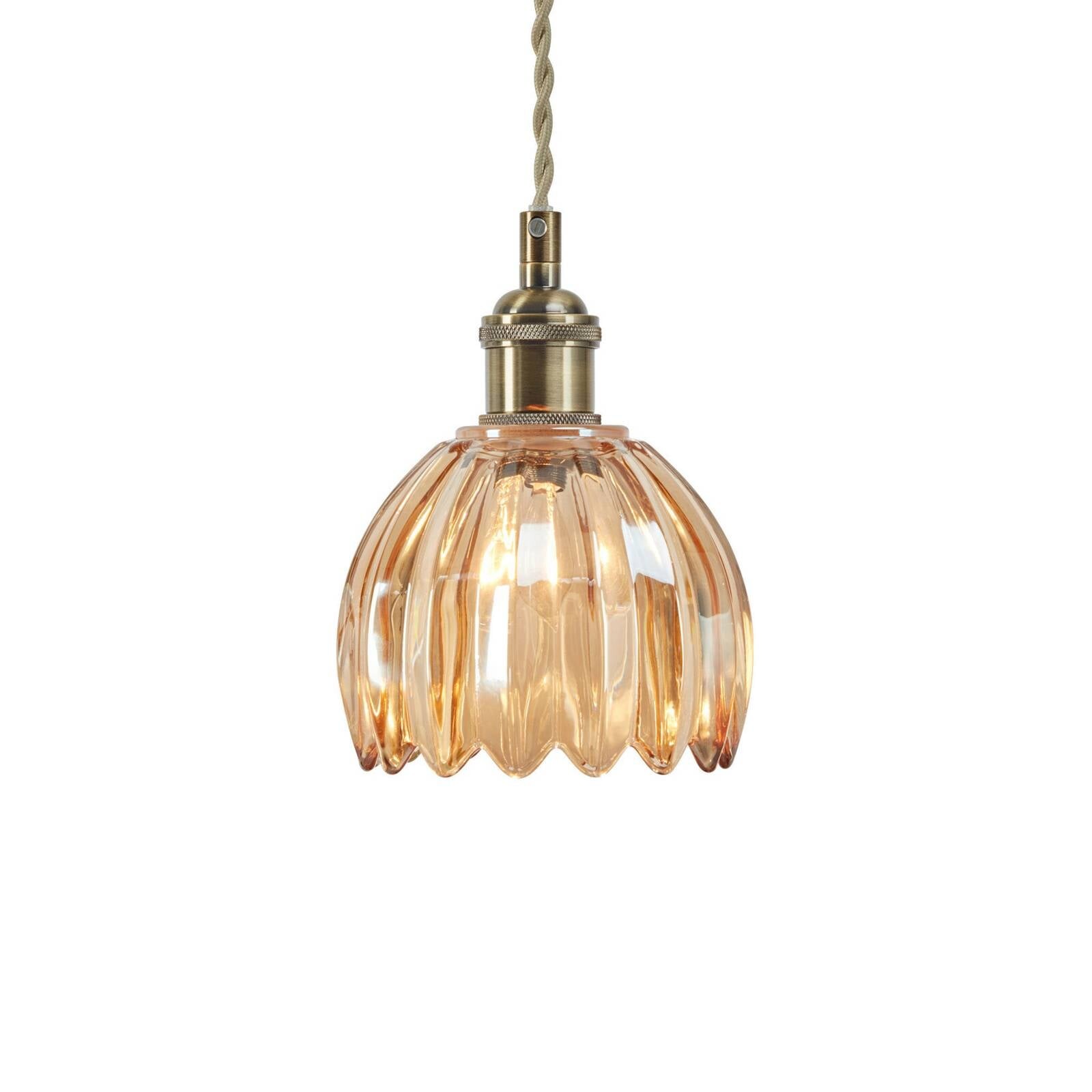 Závesné svietidlo Gota, starý mosadz/jantar, sklo, Ø 13 cm, zástrčka