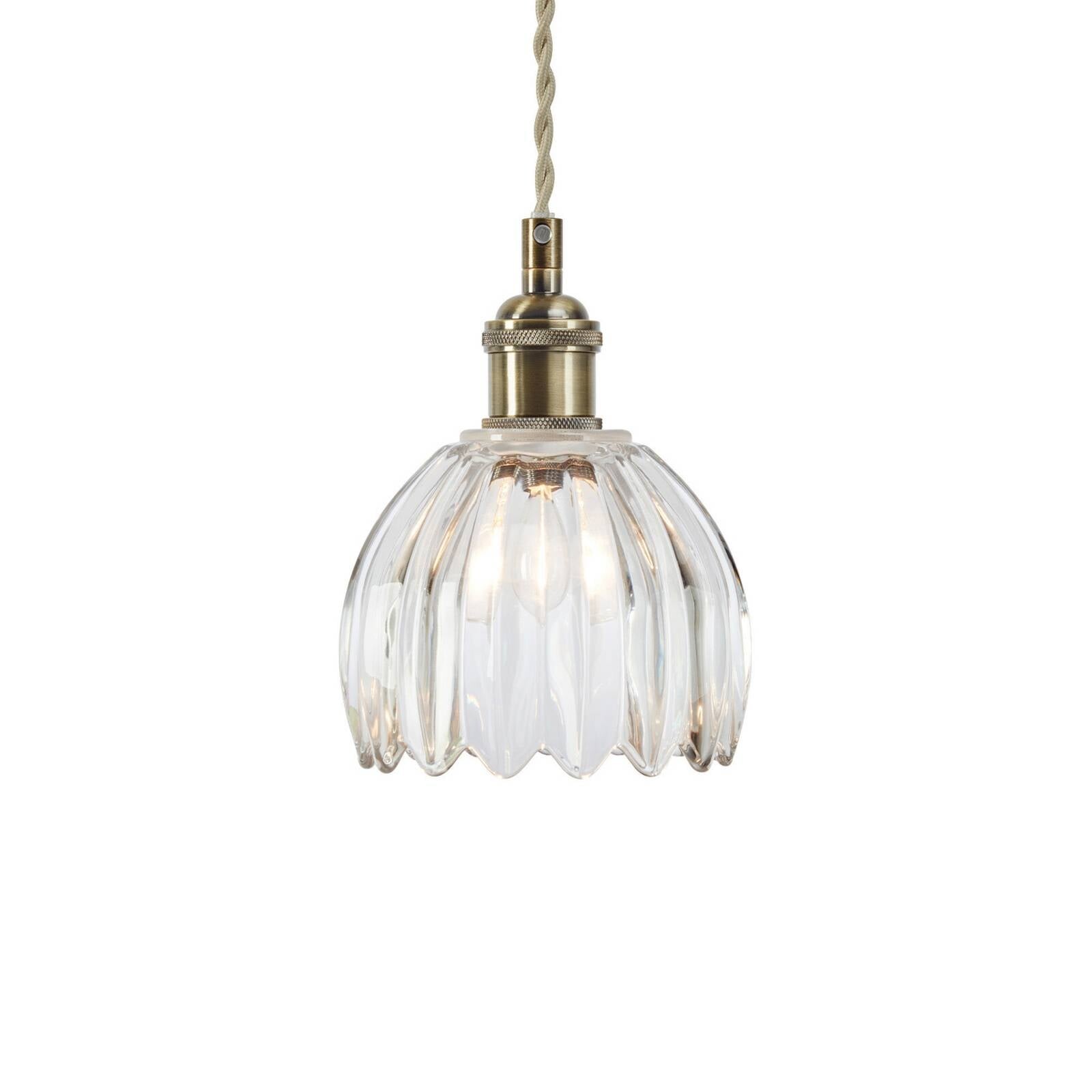 Závesné svietidlo Gota, starý mosadz/čiré sklo, Ø 13 cm, zástrčka