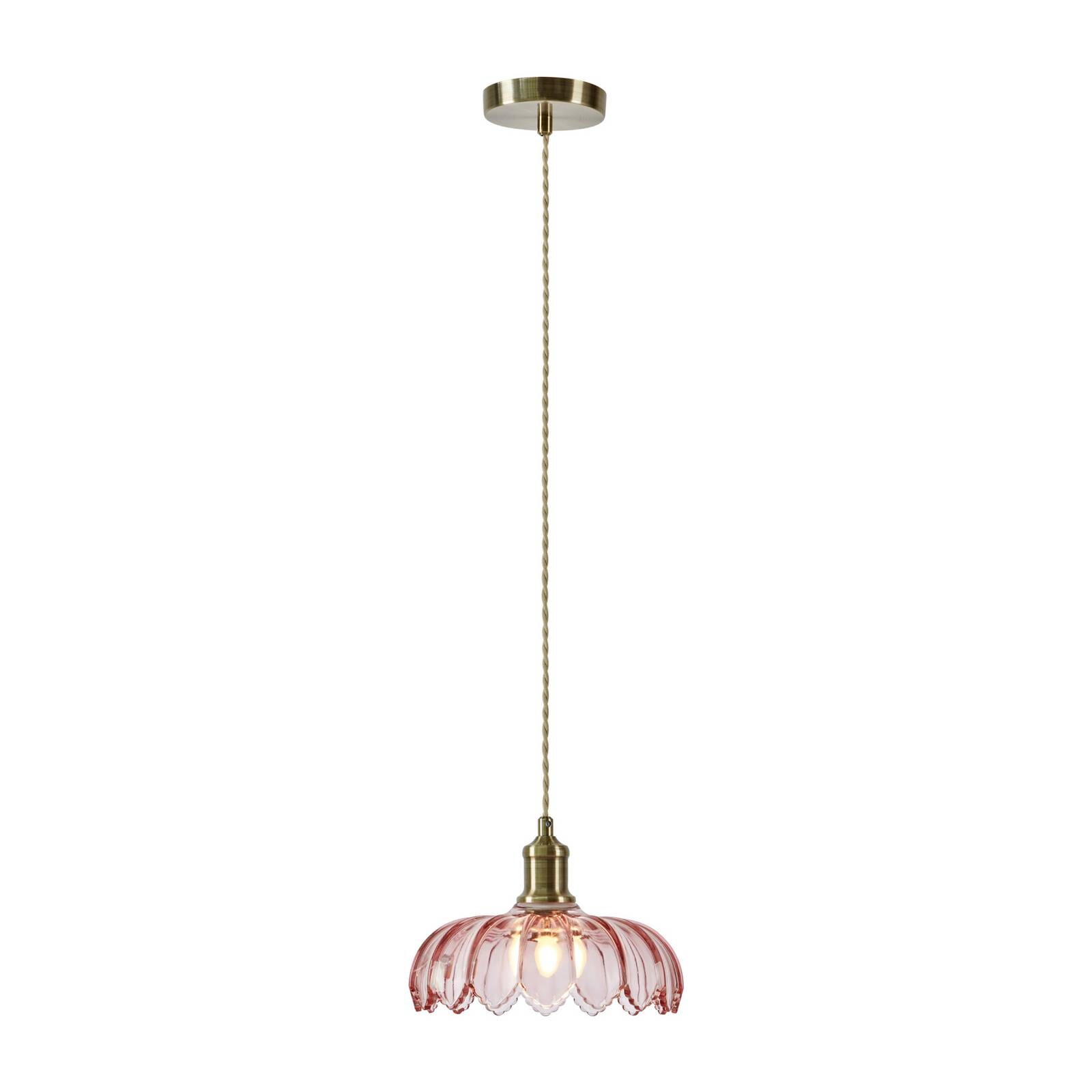 Závesné svietidlo Kurage, starý mosadz/ružová, sklo, Ø 26 cm, E27