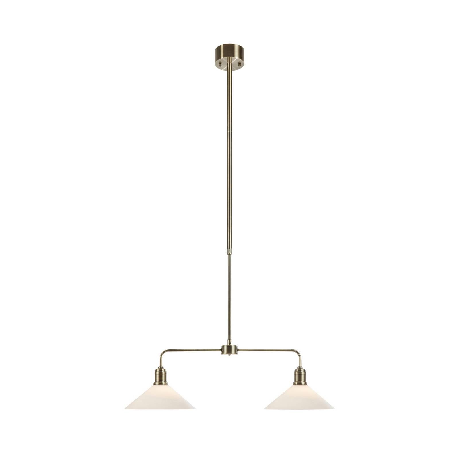 Závesné svietidlo Vela, starý mosadz, 2-pl., sklo, dĺžka 75 cm