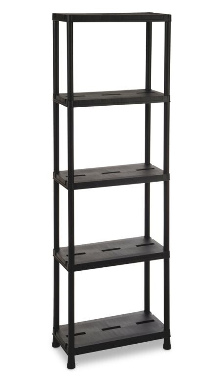 Plastový regál 180x60x30 cm, 5 políc, čierny, recyklovaný