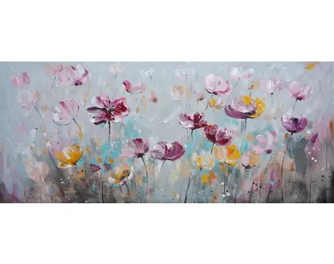 Ručne maľovaný obraz Kvetinová lúka 140x60 cm, olejomaľba%