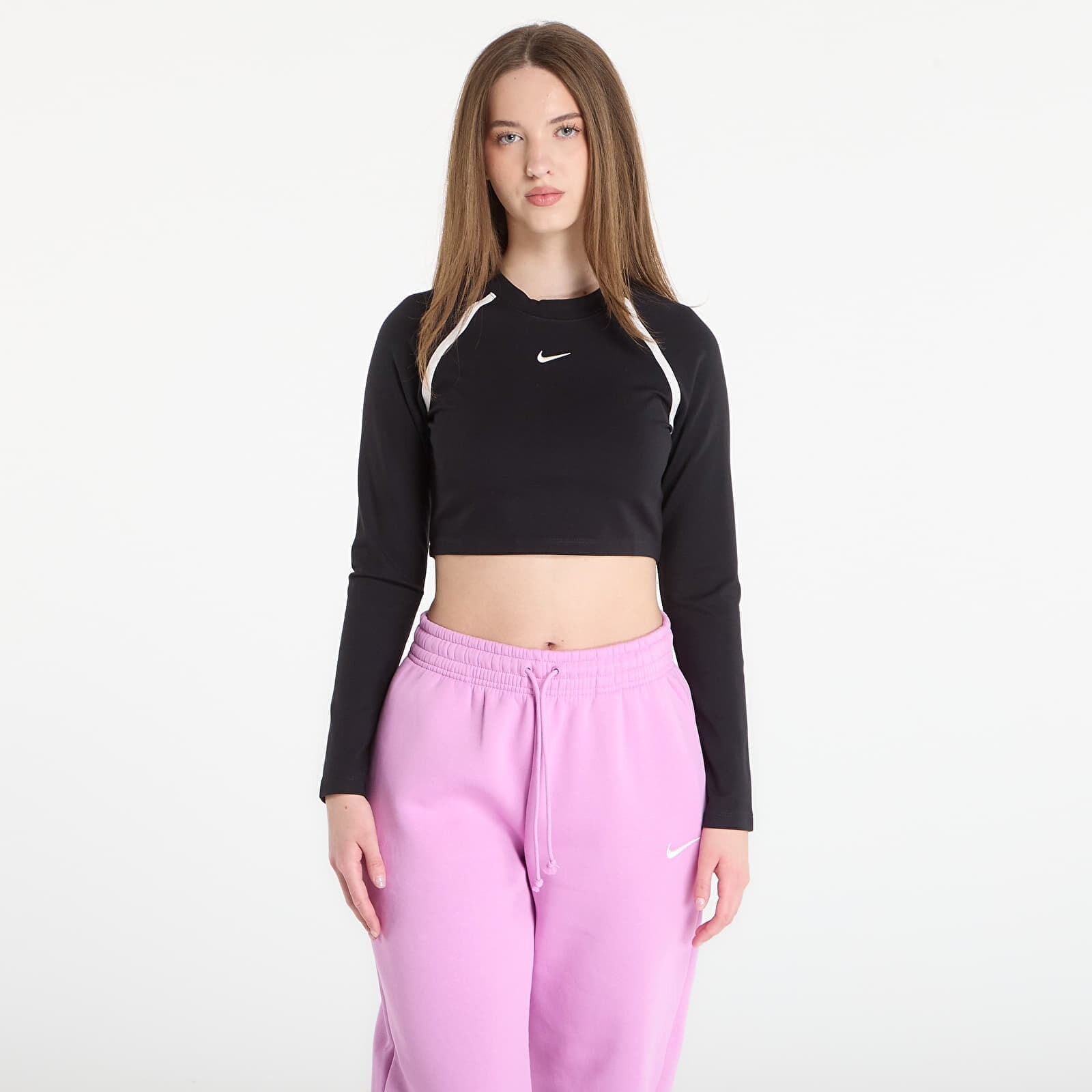 Tričko Nike Sportswear Women's Tight Long-Sleeve Cropped Top Black/ Black/ Chalk/ Chalk XS