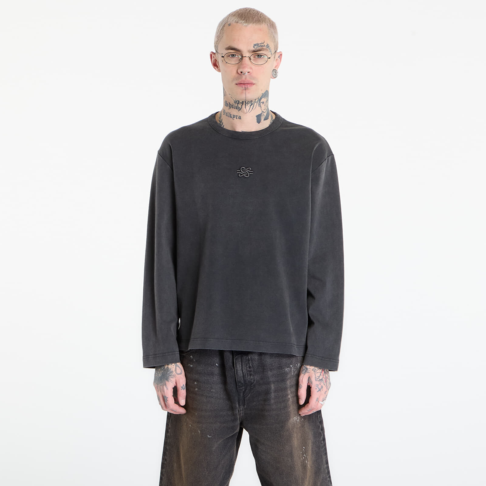 Tričko Filling Pieces Longsleeve Boxy Embroidered Vintage Black L