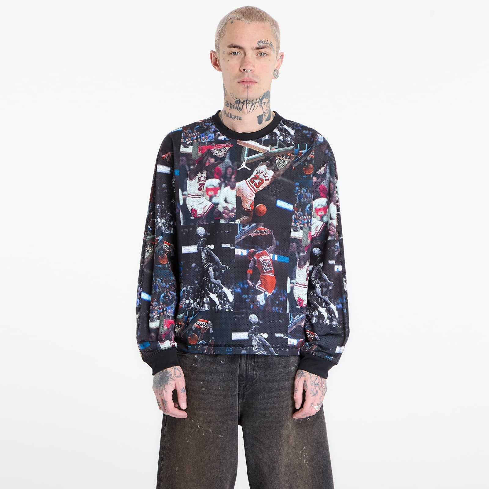 Tričko Jordan Flight Men's Printed Long-Sleeve Jersey Black/ White S