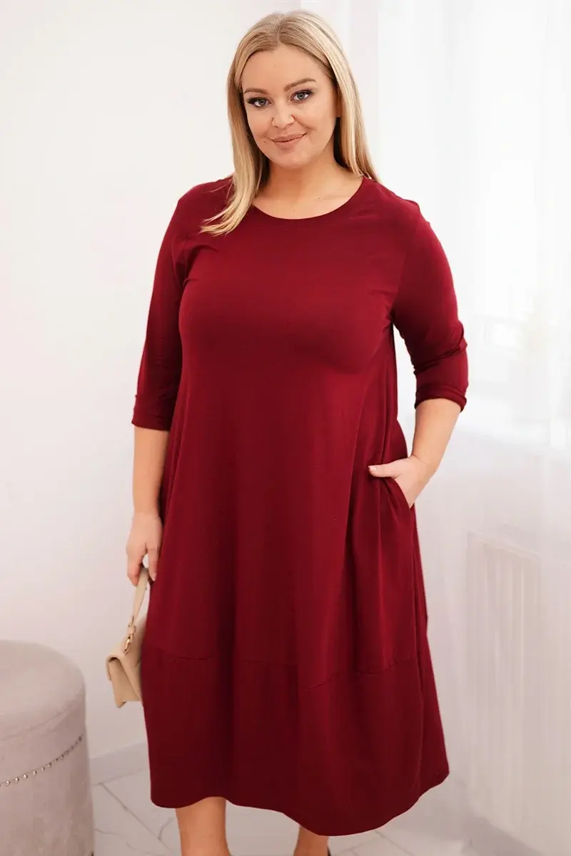 Plus size šaty s vreckami, bordové