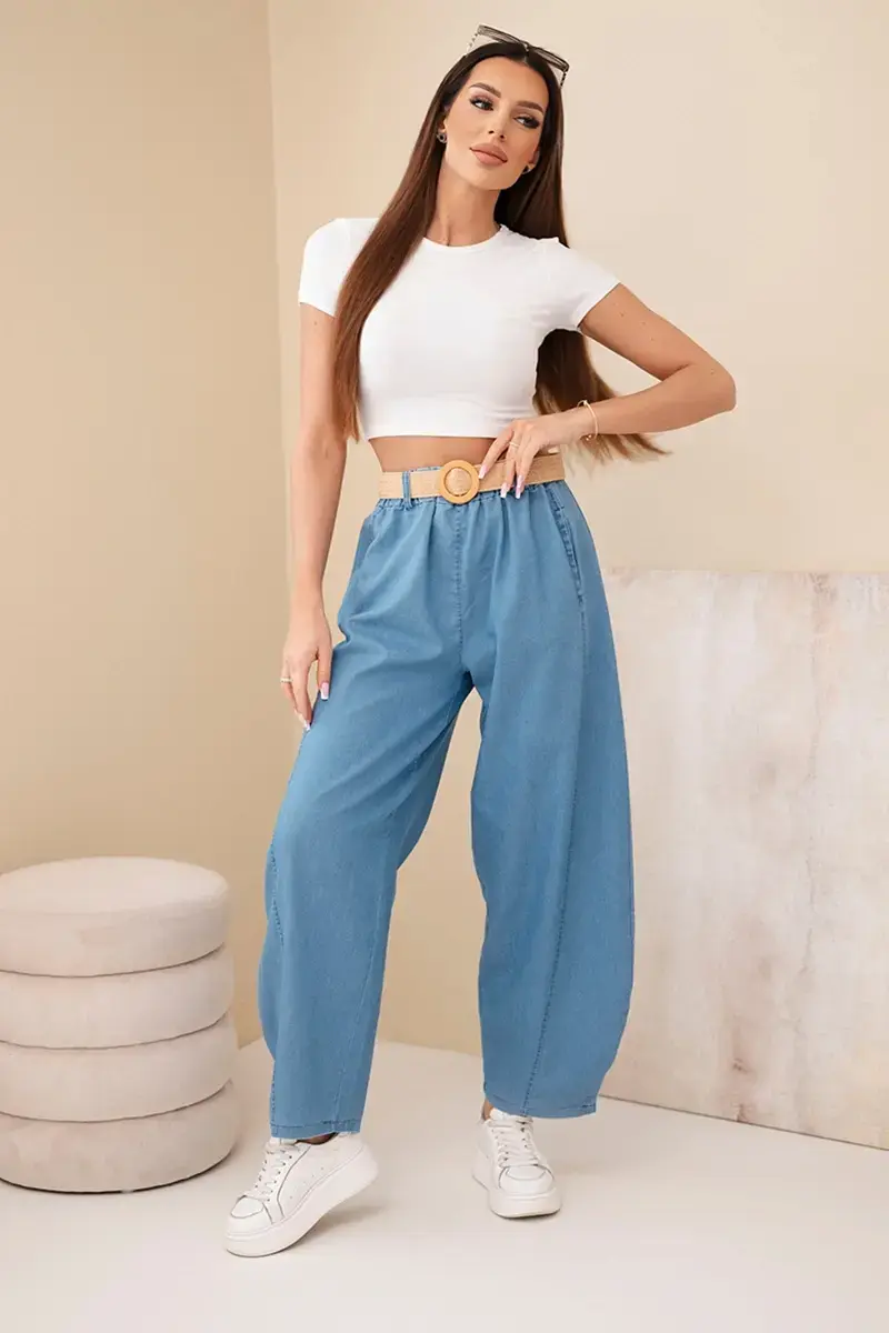 Kesi dámske nohavice s opaskom svetlomodré