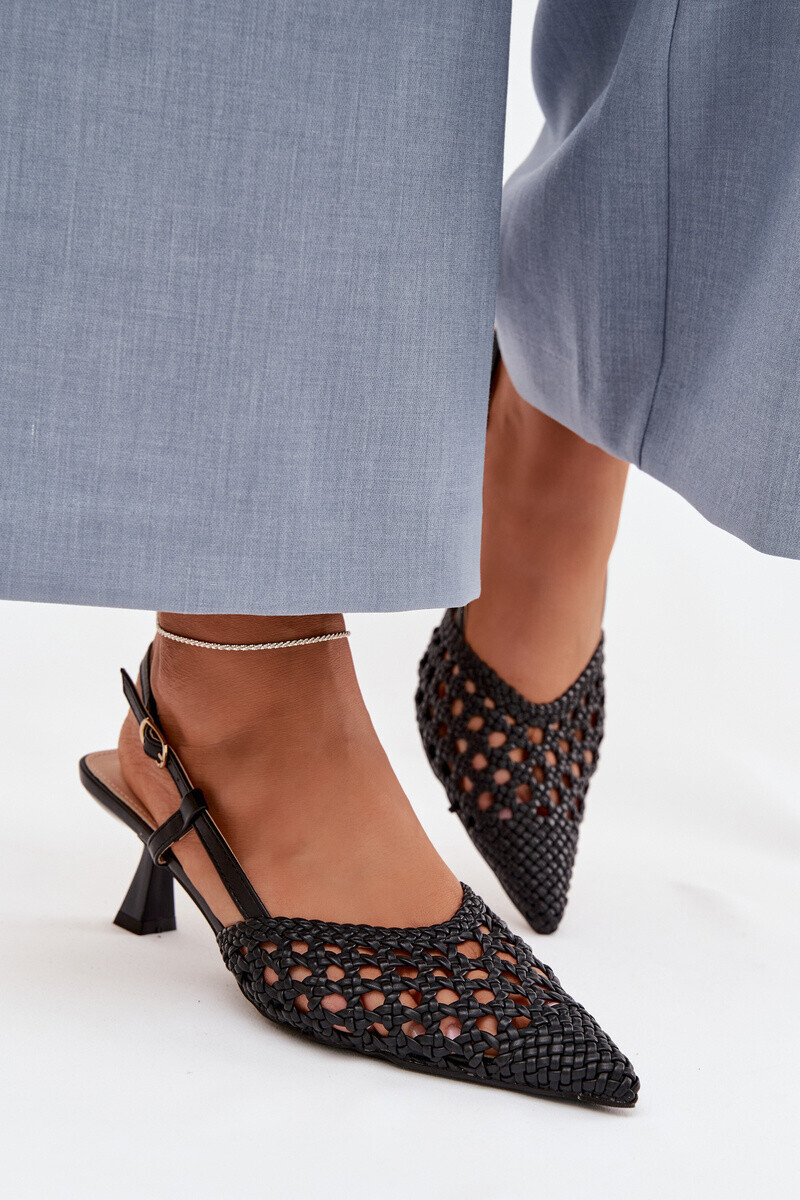 Boto dámske pletené sandále na podpätku čierne Selinae