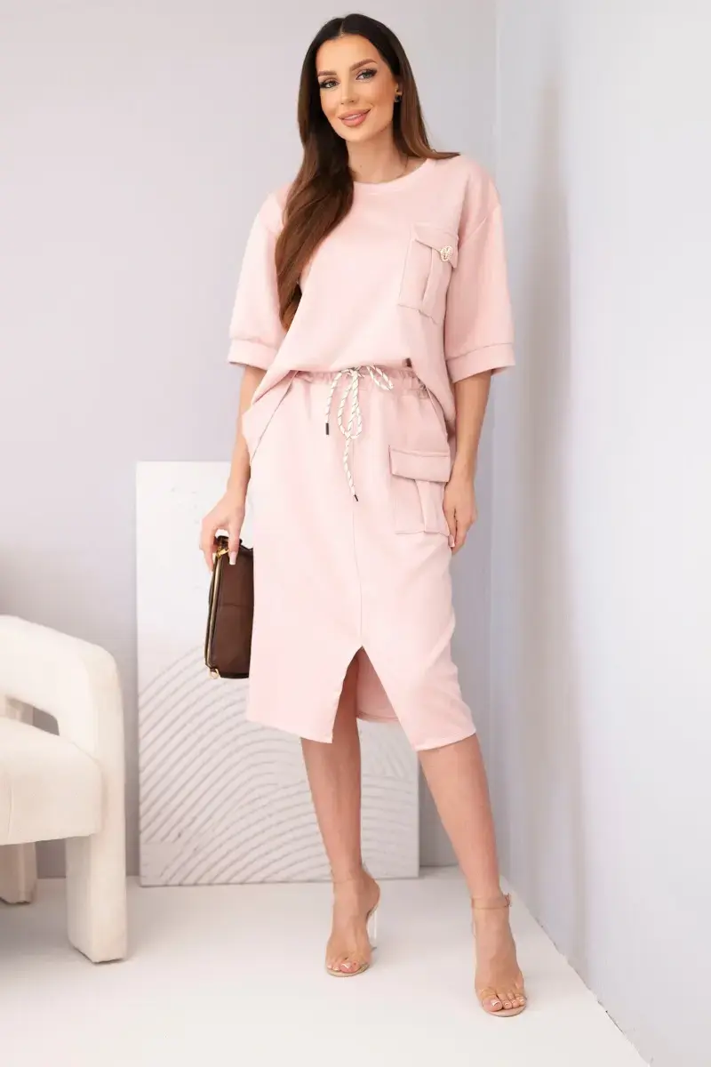 Dvouvrstvový set s blúzkou a midi sukňou