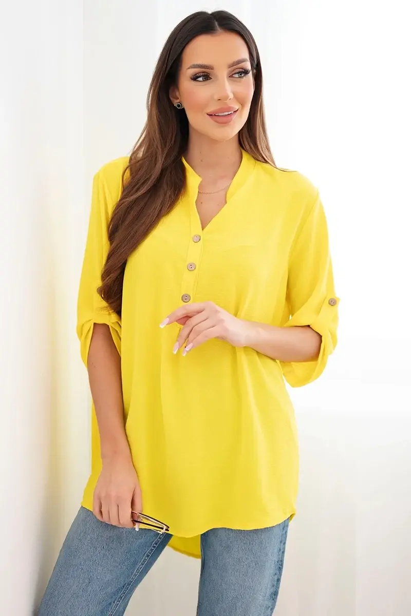 Kesi blúzka s predĺženým chrbtom, tmavožltá