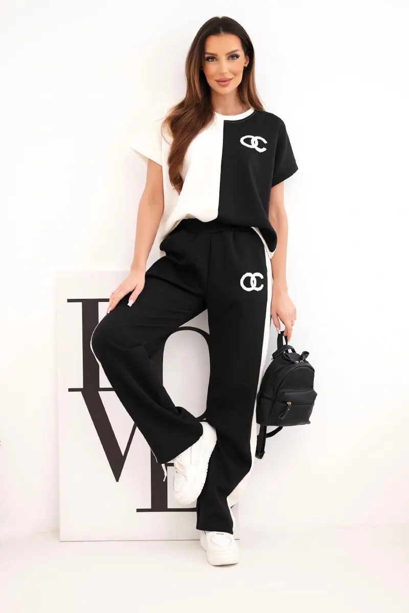 Kesi Włoski set so širokými nohavicami ecru + čierna