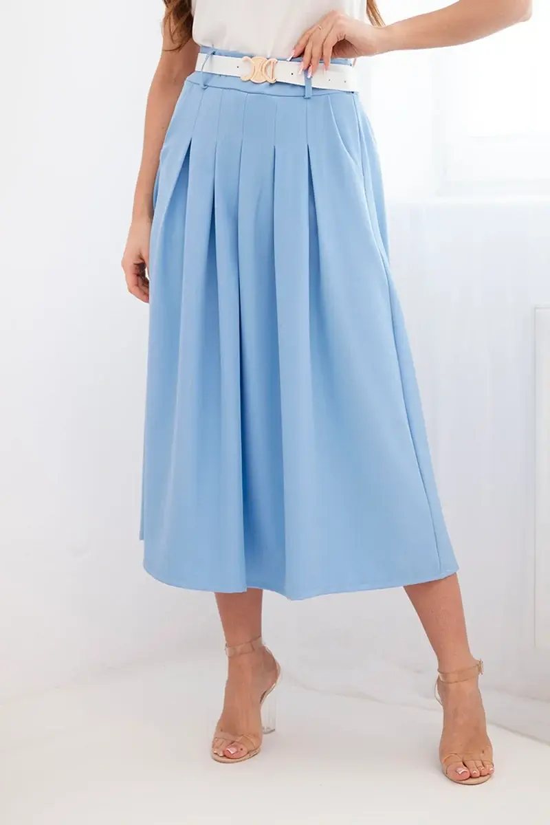Kesi dámska midi sukňa s pásom a skladmi modrá