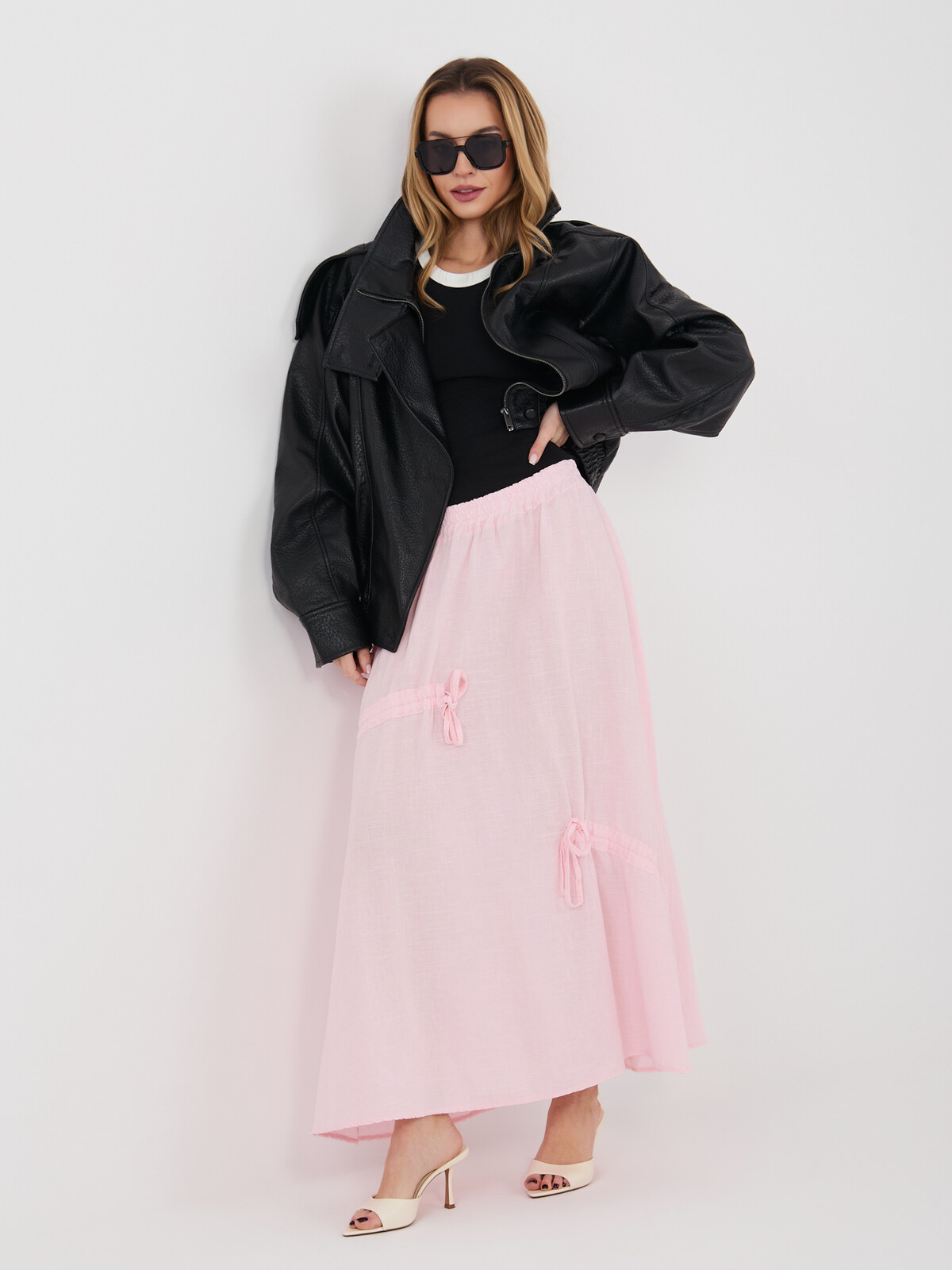 Dlhá svetloružová sukňa