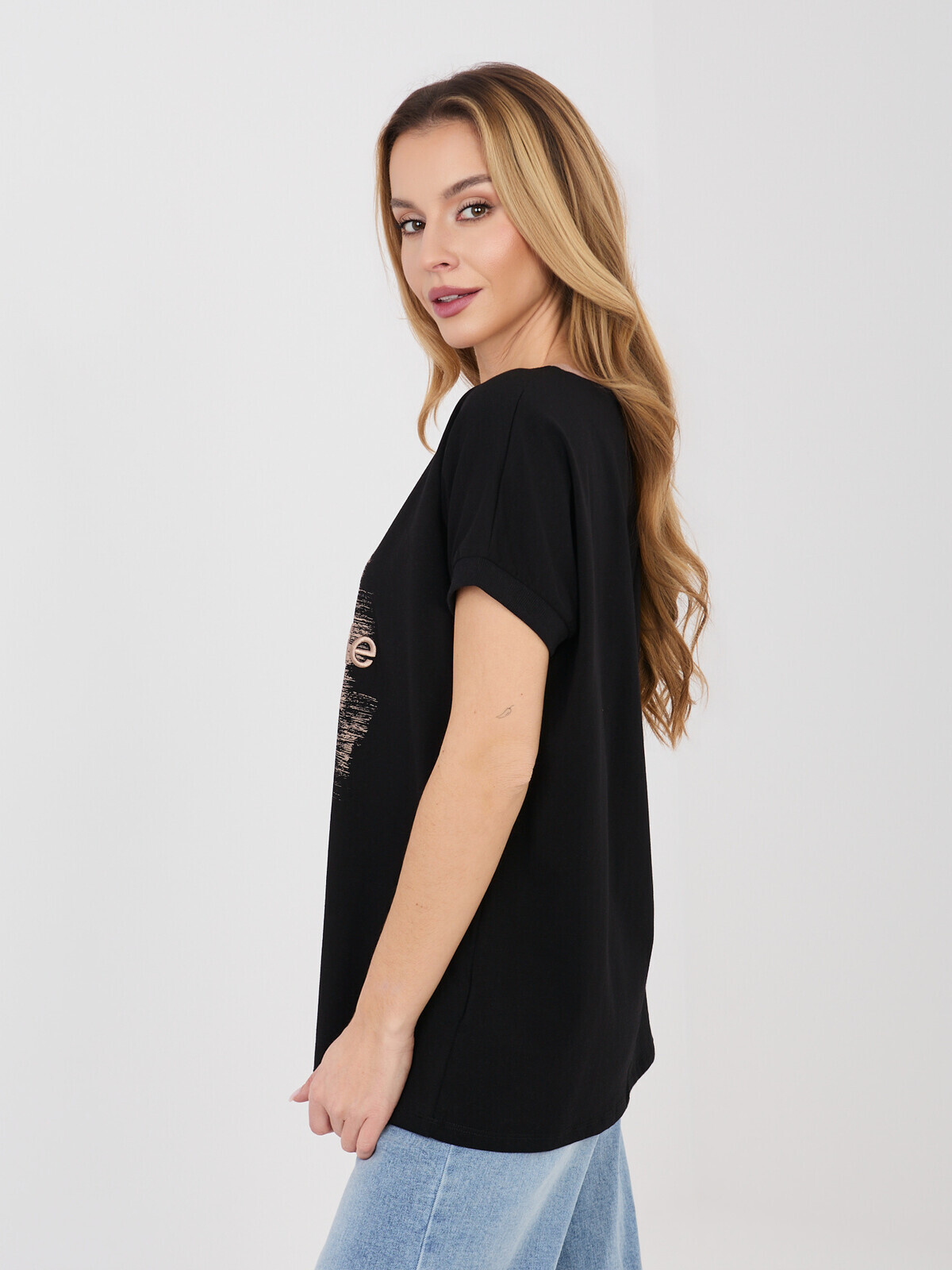 Čierna bavlnená blúzka oversize s nápisom