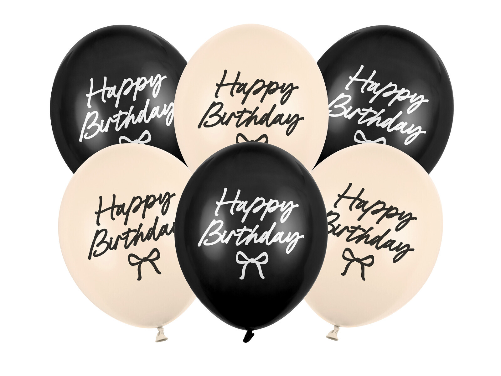 PartyDeco Latexové balóny Happy Birthday - Mašličky 6 ks