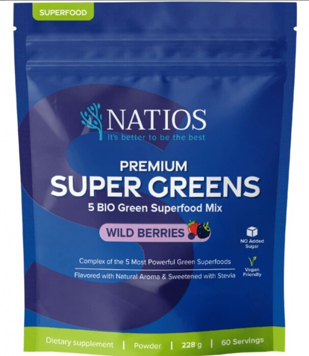 Natios premium super greens 228 g - lesní ovoce