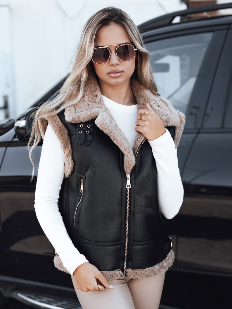 Dámska kožená vesta s ovčou kožou čierna FashionStreet TY5251 L