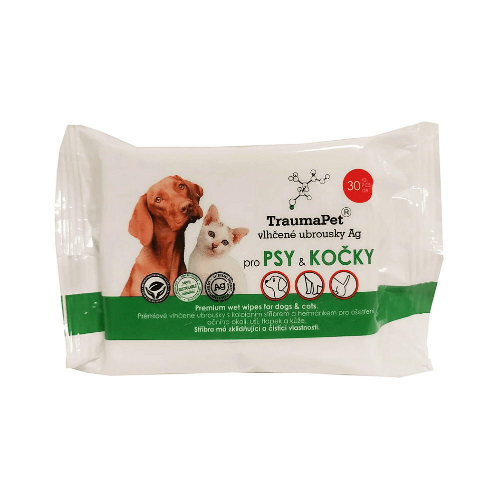 TRAUMAPET Vlhčené obrúsky s koloidným striebrom pre psov a mačky 30 ks