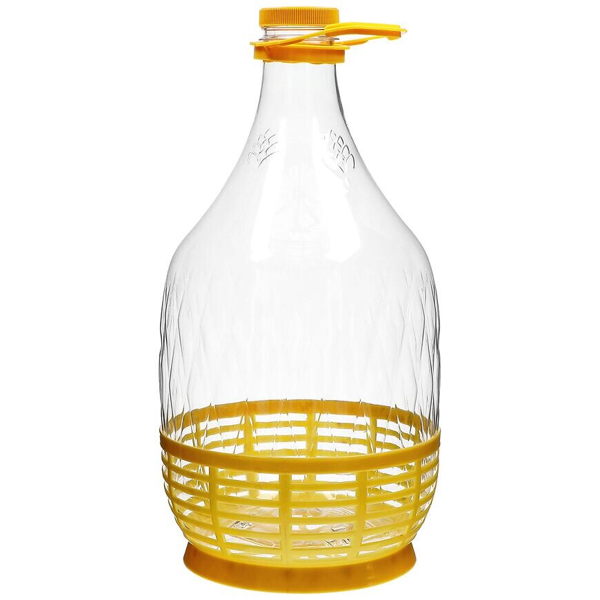 Demižón dama 5 l pet s uzáverom na závit, s úchytom a košíkom