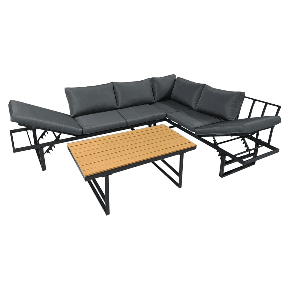 Záhradný set, čierna/tmavosivá/prírodná, ILARIA